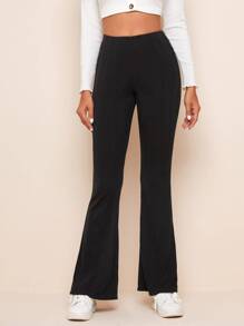SHEIN High Waisted Flare-Leg Pants - Black - View 4