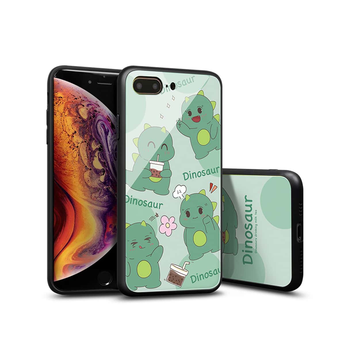

Cartoon Dinosaur iPhone Case, Mint green