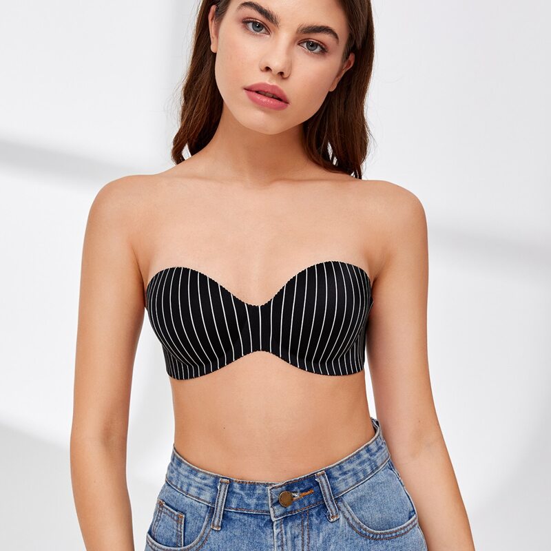 

Stripe Bandeau Bra, Black