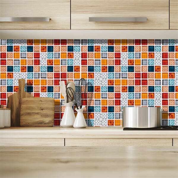 

19sheets Geometric Pattern Ceramic Tile Sticker, Multicolor
