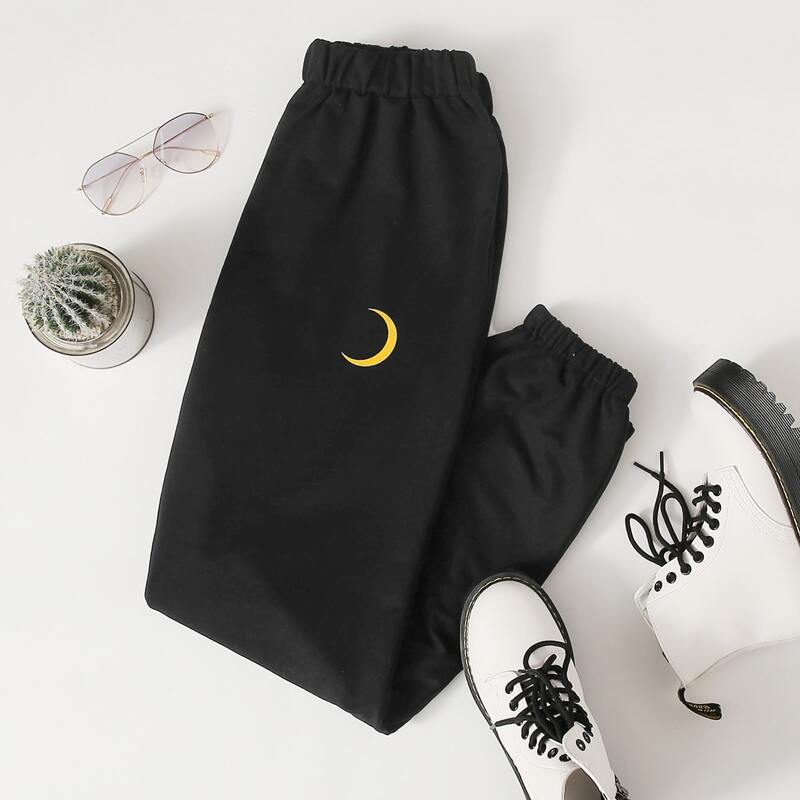 

Moon Graphic Sweatpants, Black