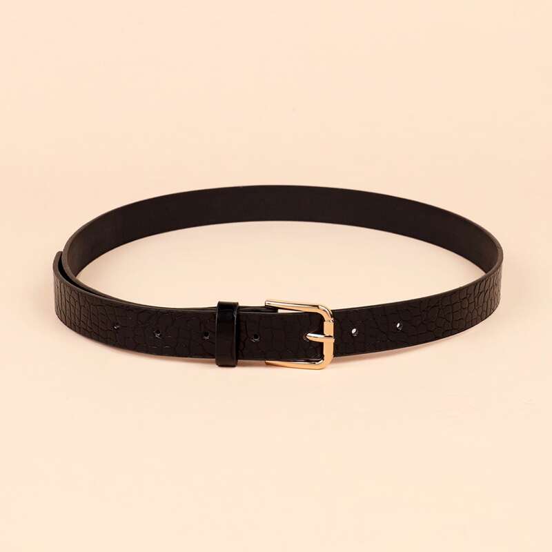 

Croc Embossed Buckle Belt, Black