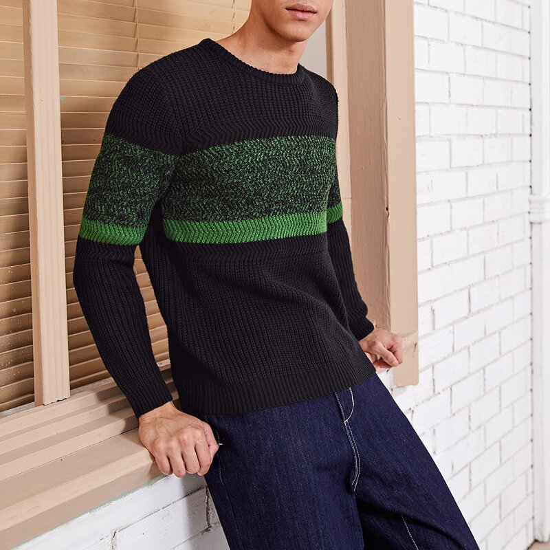 

Guys Ribbed Knit Colorblock Sweater, Black