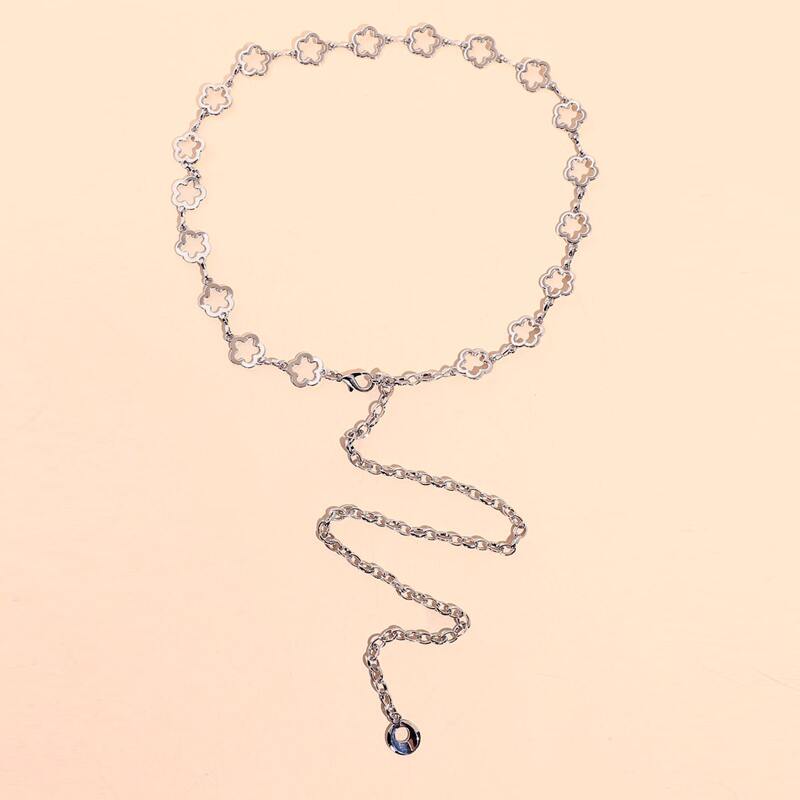 

Flower Decor Chain Belt, Silver