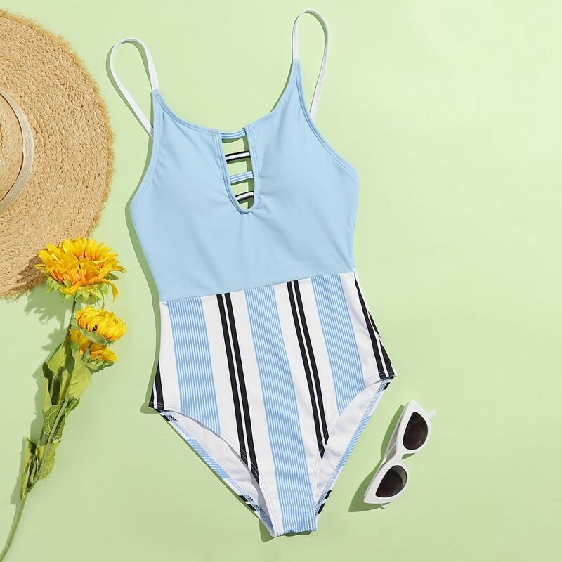 

Stripe Colorblock Cami One Piece Swimsuit, Multicolor