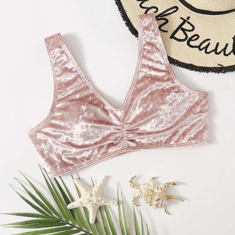 

Velvet Ruched Bikini Top, Dusty pink