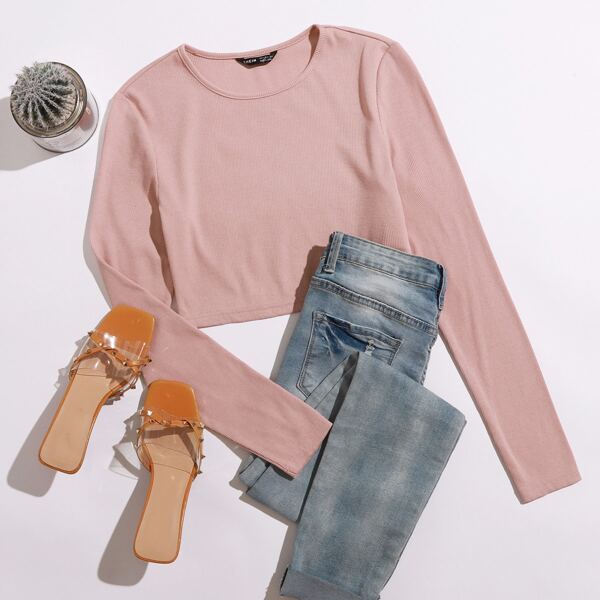 

Rib-knit Crop Top, Pink pastel