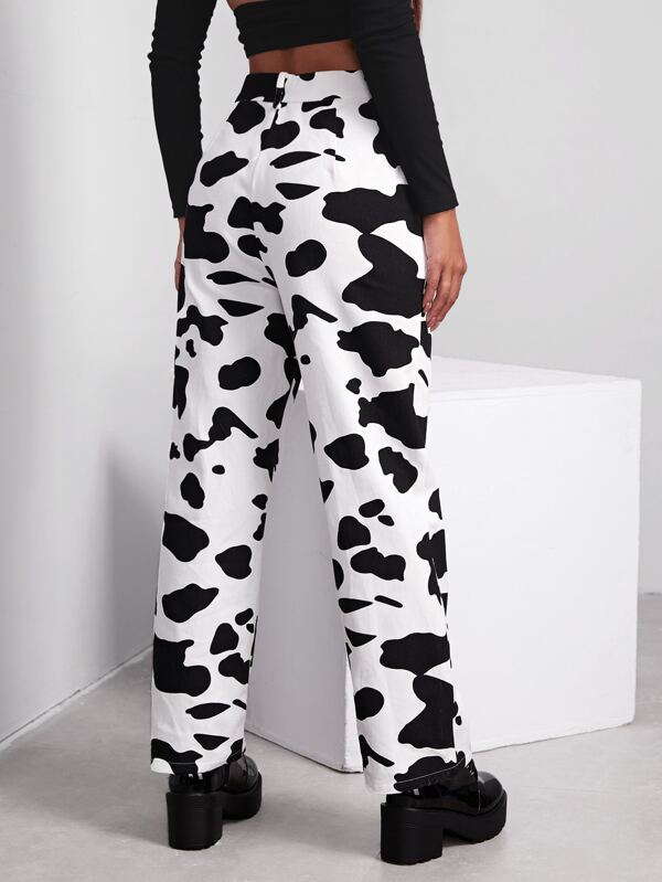 SHEIN EZwear Buttoned Front Cow Print Pants SHEIN USA