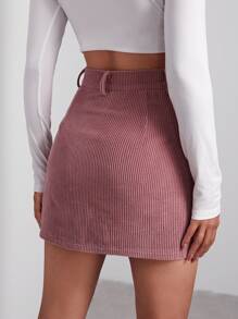 Muchica Buttoned Front Cord Skirt - Dusty Pink - View 2