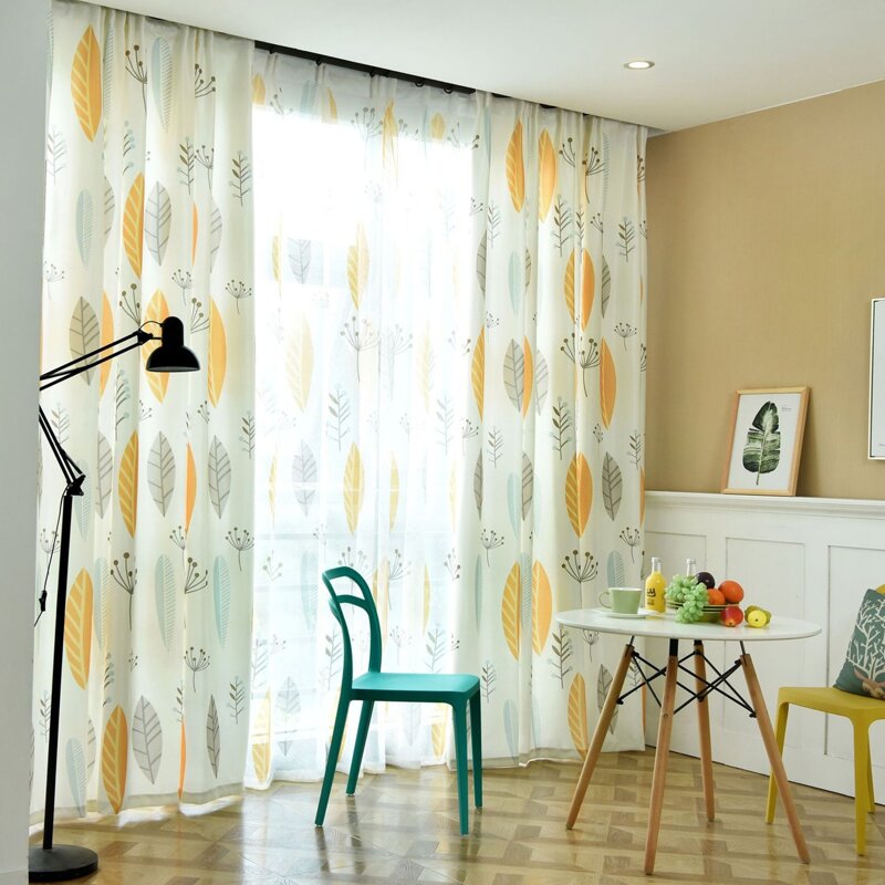 

1pc Leaf Print Curtain, Multicolor