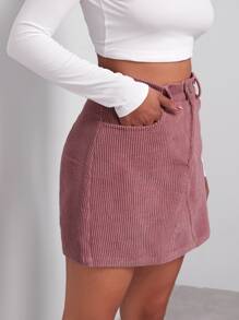 Muchica Buttoned Front Cord Skirt - Dusty Pink - View 4