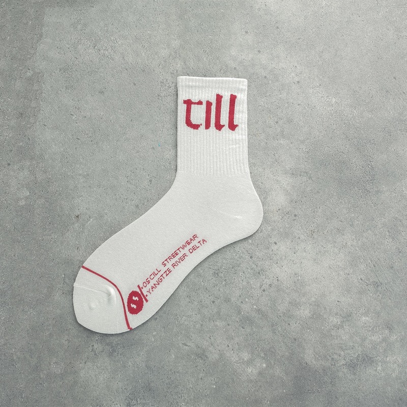 

1pair Slogan Graphic Socks, White