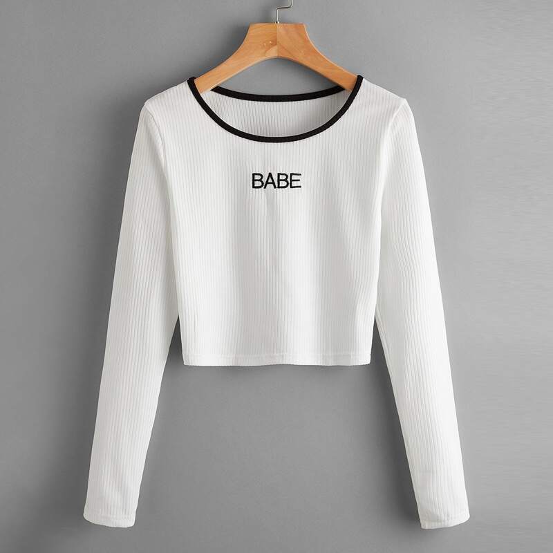 

Letter Embroidery Crop Tee, White