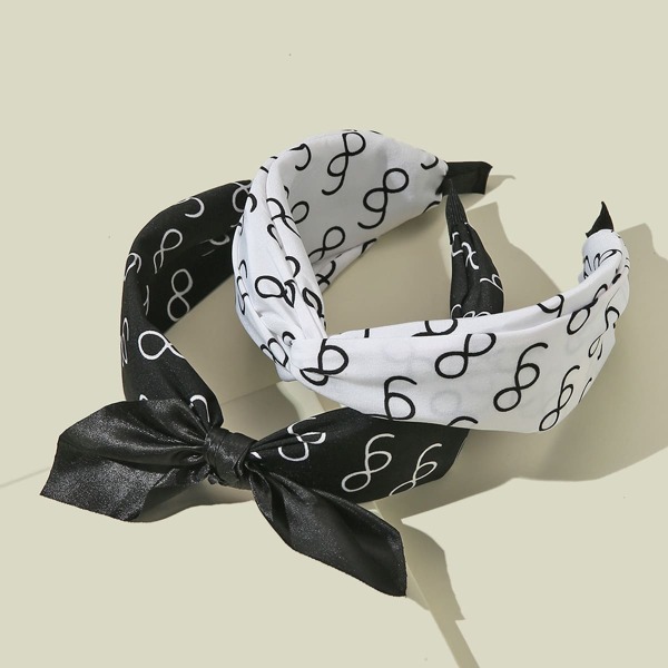 

2pcs Bow Decor Hair Hoop, Black and white