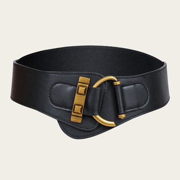 

Metal Buckle Wide Belt, Black