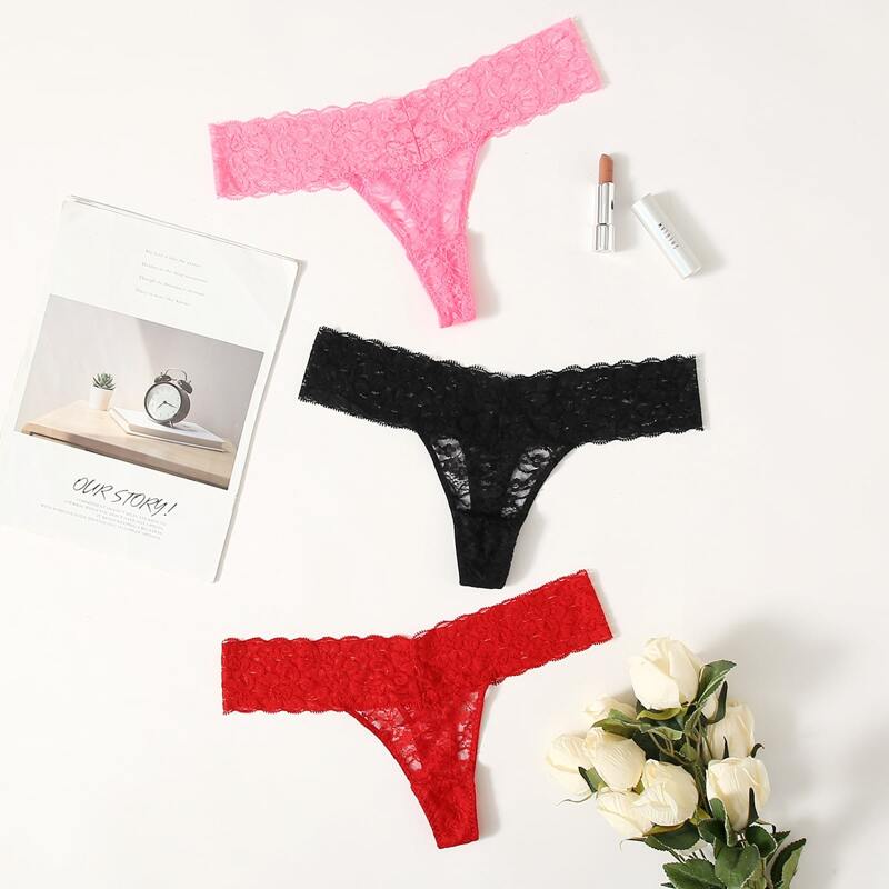 

3pack Floral Lace Thong Set, Multicolor