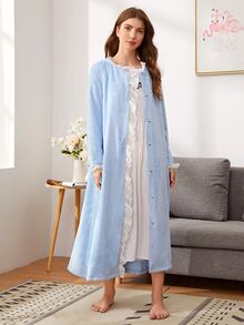 SHEIN روب مخمل مقلم متباين - أزرق فاتح اللون - مشاهدة 3