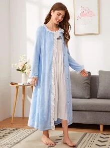 SHEIN روب مخمل مقلم متباين - أزرق فاتح اللون - مشاهدة 4