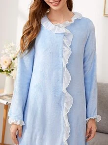 SHEIN روب مخمل مقلم متباين - أزرق فاتح اللون - مشاهدة 5