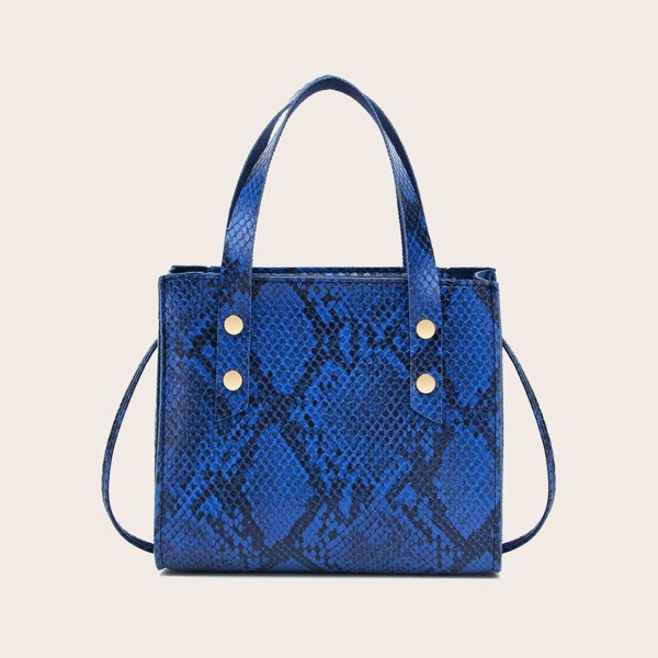 

Snakeskin Print Satchel Bag, Blue