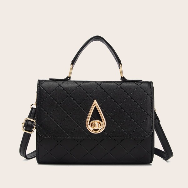 

Quilted Satchel Bag, Black