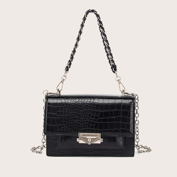 

Crocodile Chain Shoulder Bag, Black
