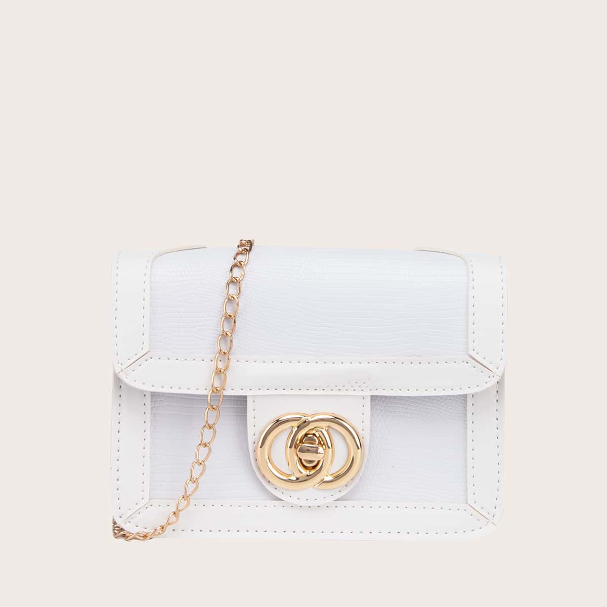 

Twist Lock Lizard Embossed Crossbody Bag, White