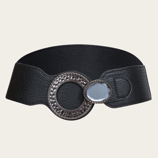 

Round Buckle Wide Belt, Black