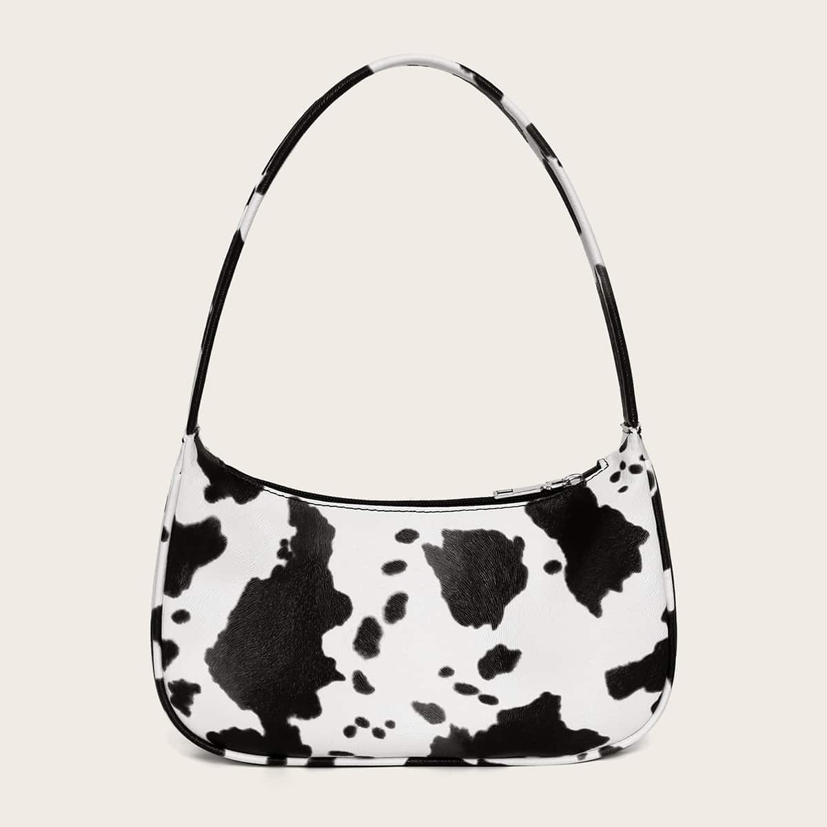 

Cow Pattern Baguette Bag, Black and white
