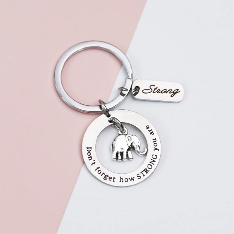 

Elephant & Round Charm Keychain, Silver