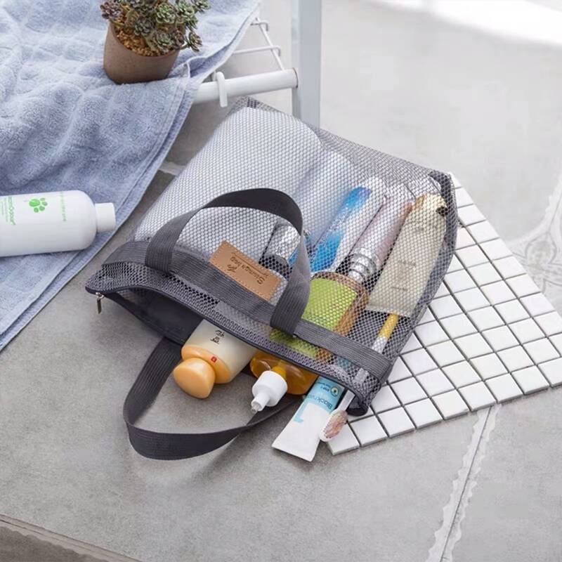 

1pc Portable Mesh Storage Bag, Grey