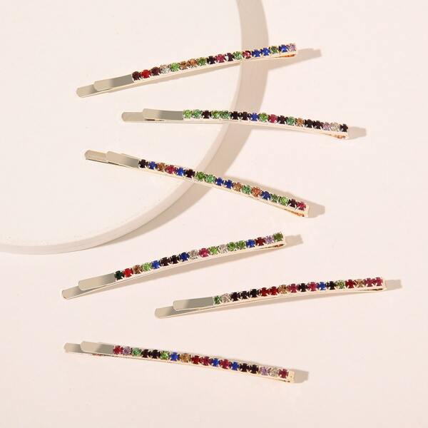 

6pcs Rhinestone Decor Bobby Pin, Multicolor