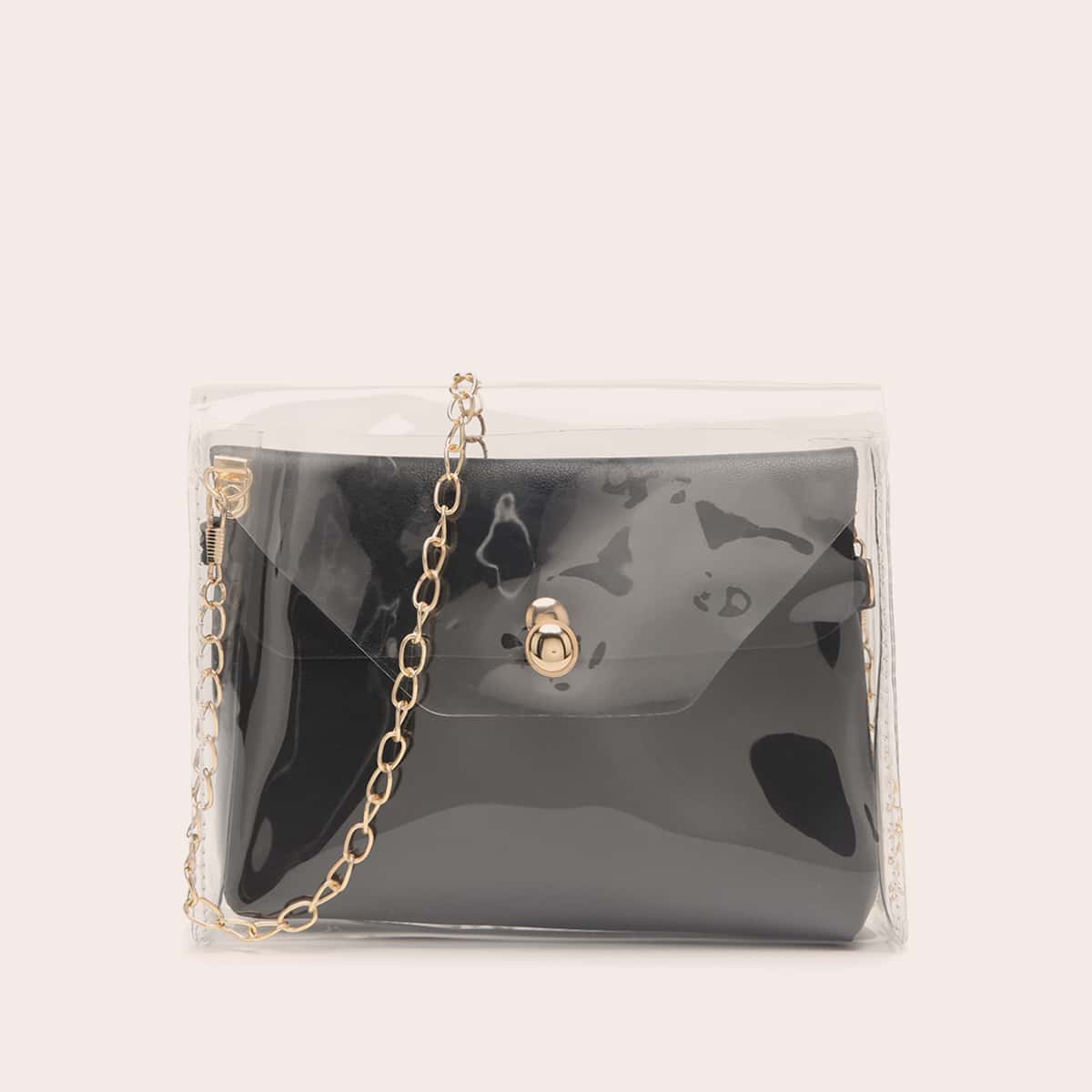 

Clear Crossbody Bag With Inner Bag, Black