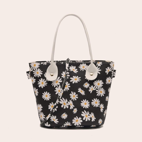 

Daisy Graphic Satchel Bag, Black