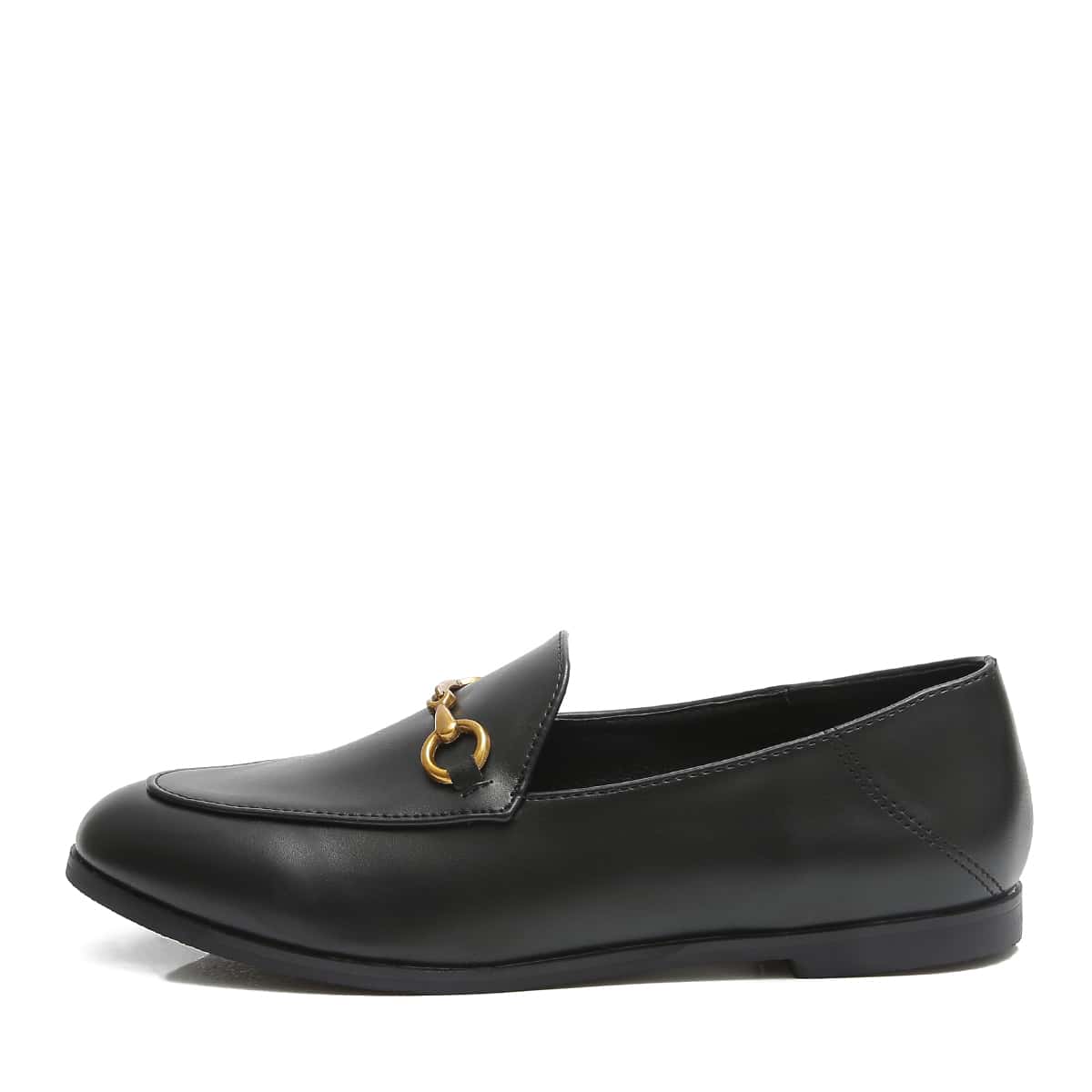 

Metal Decor Flat Loafers, Black