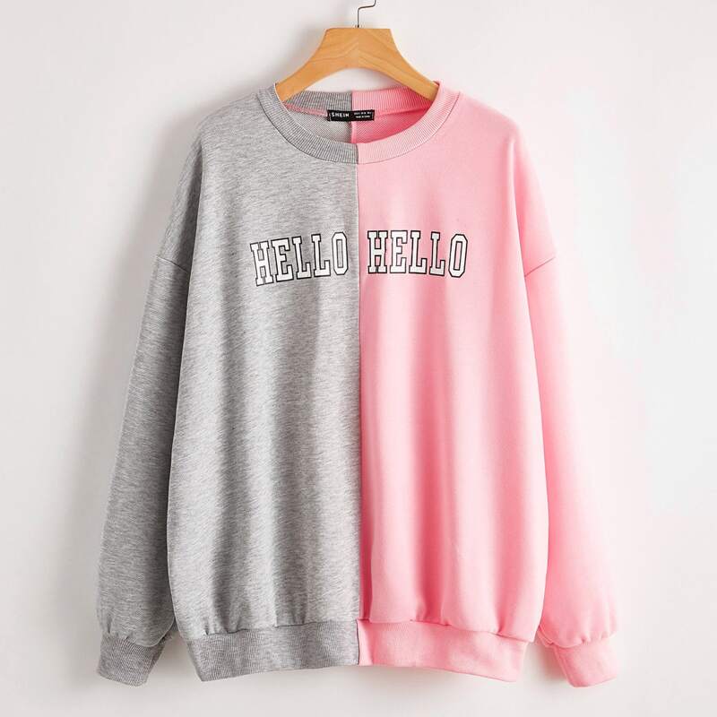 

Drop Shoulder Letter Graphic Color Block Sweatshirt, Multicolor
