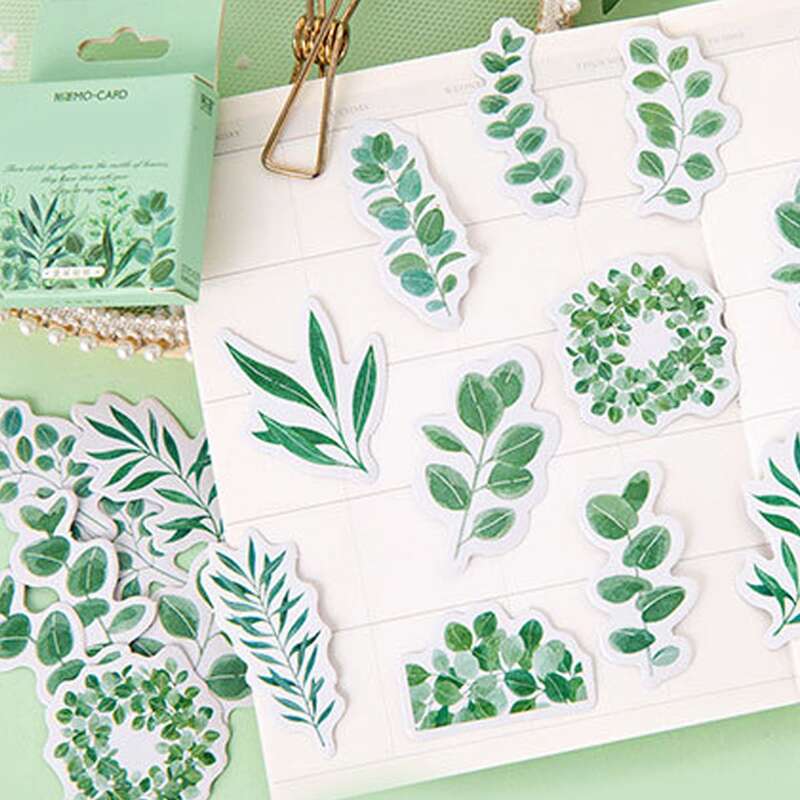 

45pcs Leaf Pattern Sticker, Green