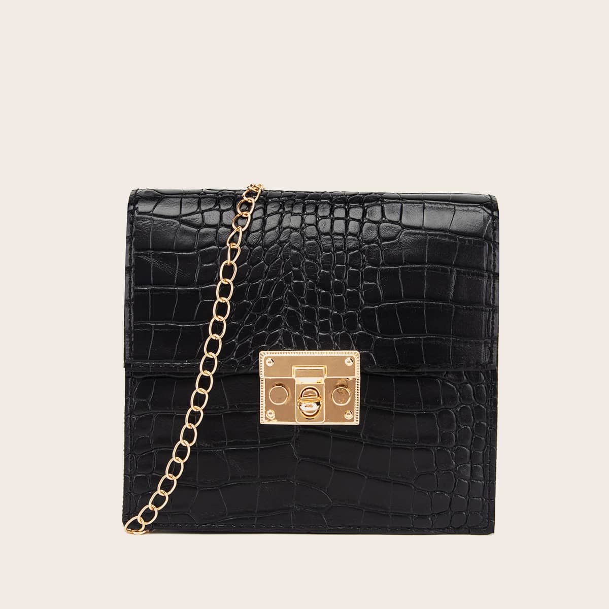 

Crocodile Chain Crossbody Bag, Black