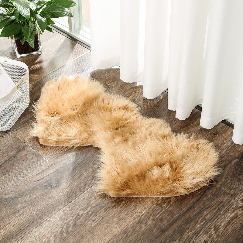 

Double Heart Plush Carpet, Camel