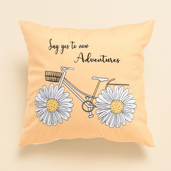 

Bicycle Print Cushion Cover Without Filler, Yellow