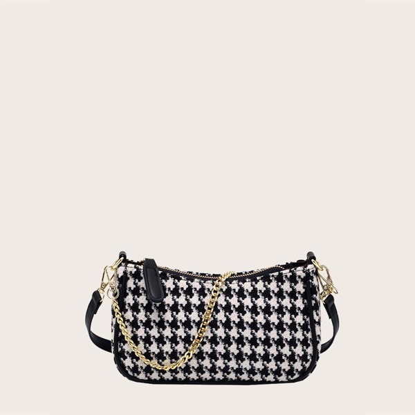 

Houndstooth Baguette Bag, Black and white