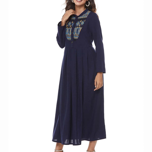

Geo Print Button Smock Dress, Navy blue