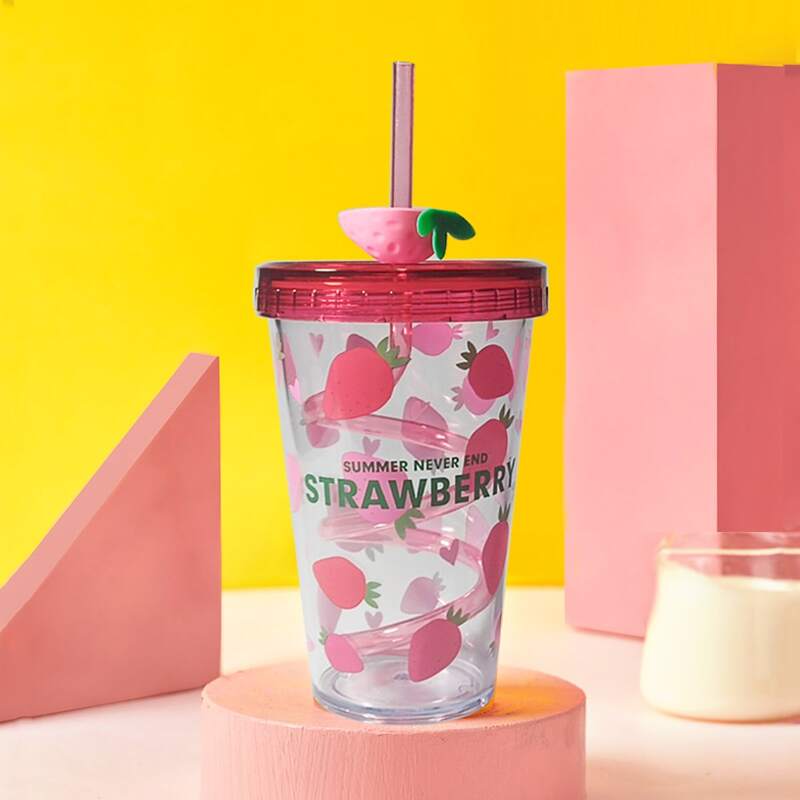 

Strawberry Print Straw Cup, Red