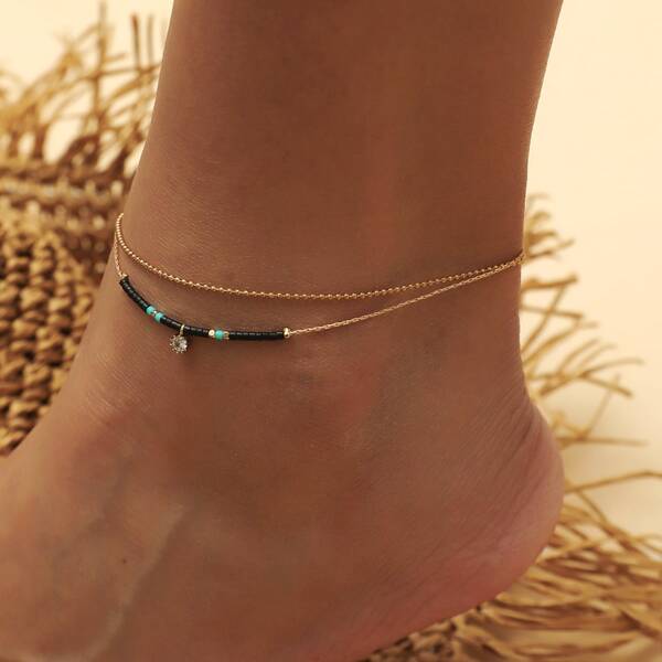 

Rhinestone Decor Beaded Anklet, Multicolor