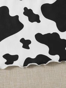 SHEIN EZwear 缺口領生菜邊奶牛圖案背心上衣 - 黑與白 - 查看 4