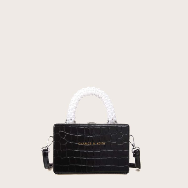 

Crocodile Satchel Bag, Black