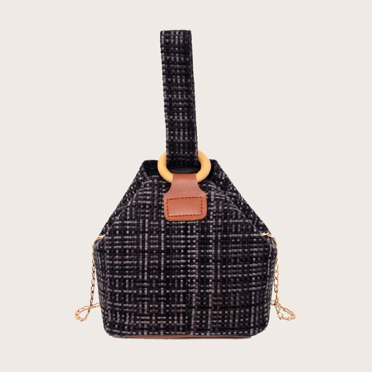 

Woven Chain Satchel Bag, Black