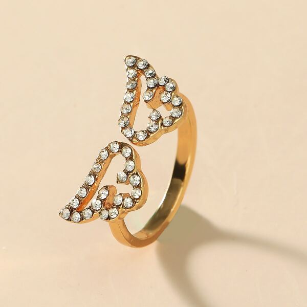 

Rhinestone Decor Wing Design Ring, Gold