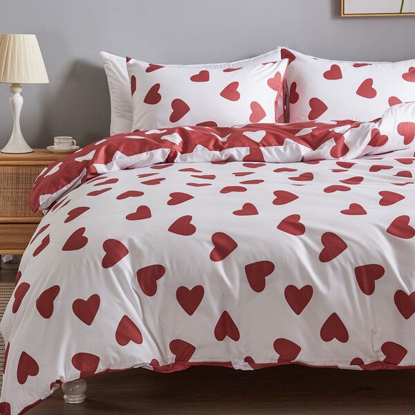 

Heart Print Bedding Set Without Filler, Multicolor