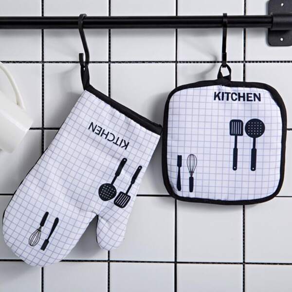

1pc Kitchenware Print Insulation Glove & 1pc Pad, Multicolor